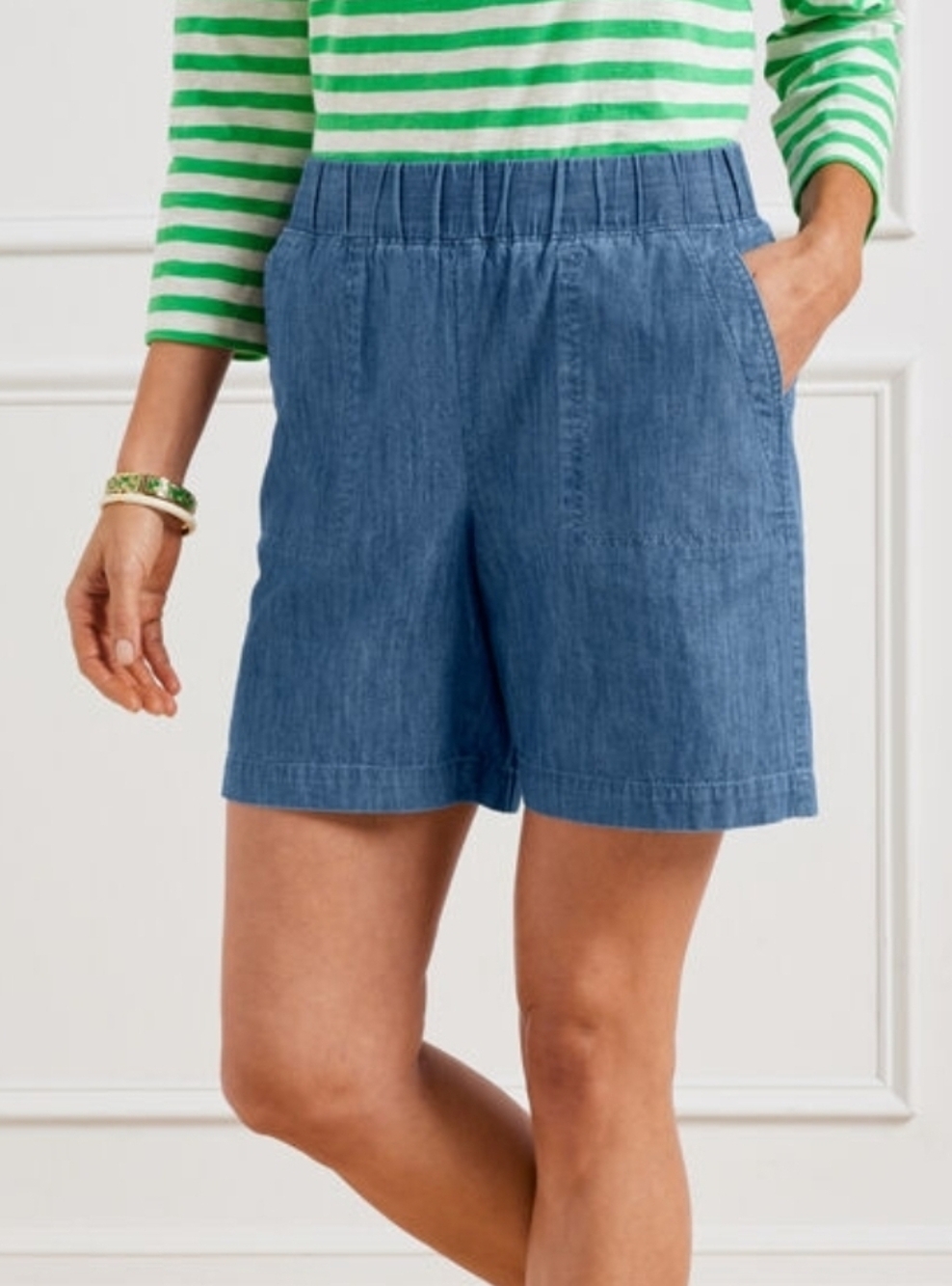 Talbots Shorts, MP Blue Chambray Pull On Shorts